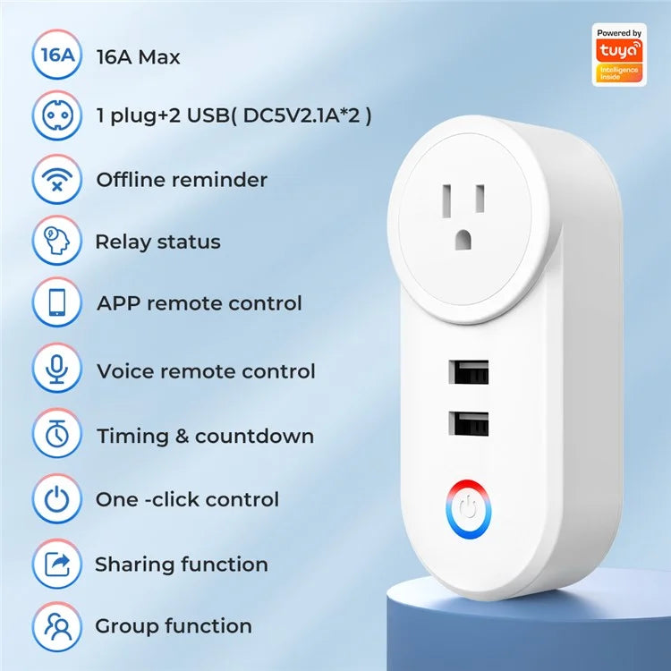 Tuya Bluetooth+Wifi Smart Plug 16A Power Socket Wall Charger with USB Port