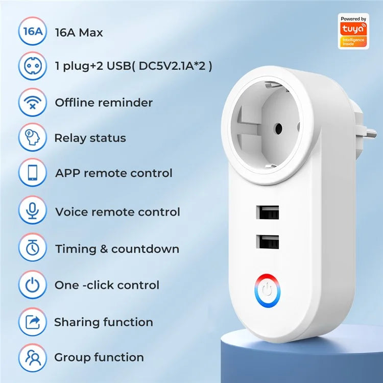 Tuya Bluetooth+Wifi Smart Plug 16A Power Socket Wall Charger with USB Port