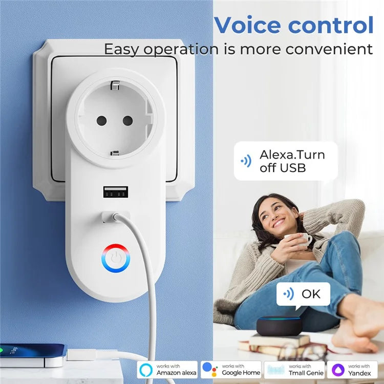 Tuya Bluetooth+Wifi Smart Plug 16A Power Socket Wall Charger with USB Port