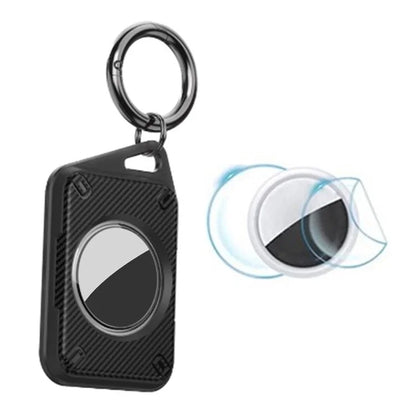 For Apple AirTag IP68 Waterproof Case Carbon Fiber TPU+PC Cover with Protective Film and Ring Buckle
