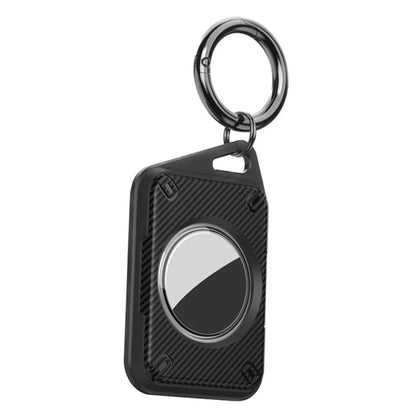 For Apple AirTag IP68 Waterproof Case Carbon Fiber TPU+PC Cover with Protective Film and Ring Buckle
