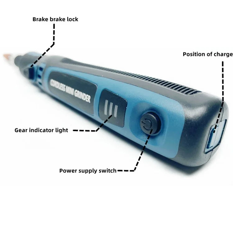 3-Speed Adjustable Cordless Mini Grinder with Copper Chuck Engraving Needle Drill Bit Set