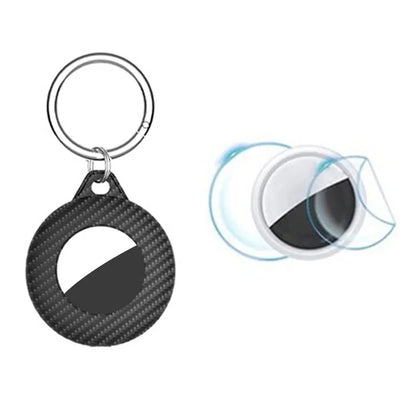 For AirTag Bluetooth Tracker Case Carbon Fiber PP Shockproof Cover with Keychain, Protective Film