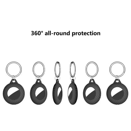For AirTag Bluetooth Tracker Case Carbon Fiber PP Shockproof Cover with Keychain, Protective Film