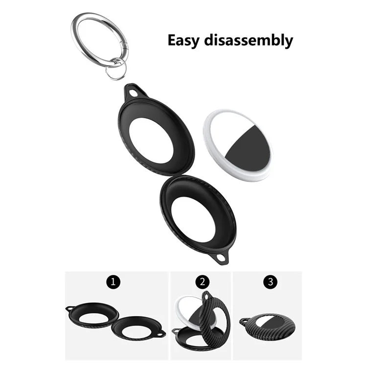 For AirTag Bluetooth Tracker Case Carbon Fiber PP Shockproof Cover with Keychain, Protective Film
