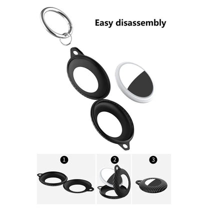 For AirTag Bluetooth Tracker Case Carbon Fiber PP Shockproof Cover with Keychain, Protective Film