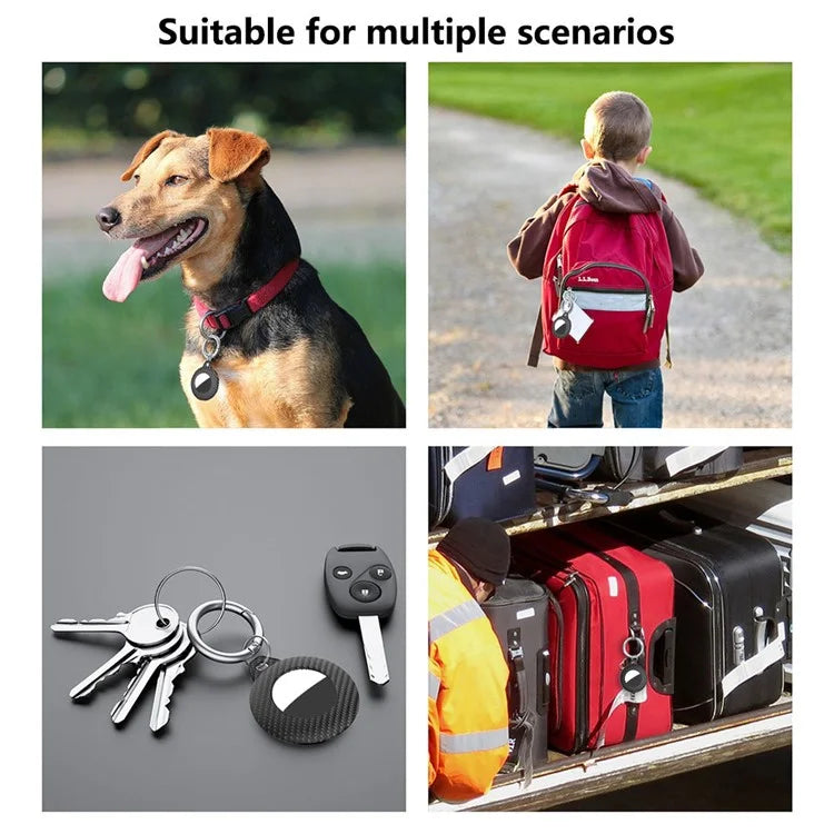 For AirTag Bluetooth Tracker Case Carbon Fiber PP Shockproof Cover with Keychain, Protective Film