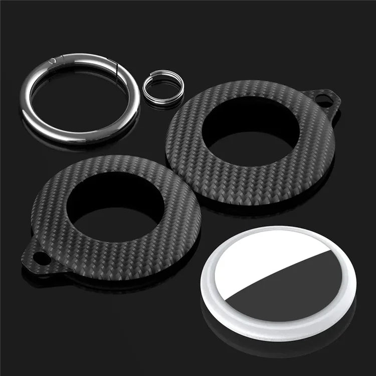 For AirTag Bluetooth Tracker Case Carbon Fiber PP Shockproof Cover with Keychain, Protective Film