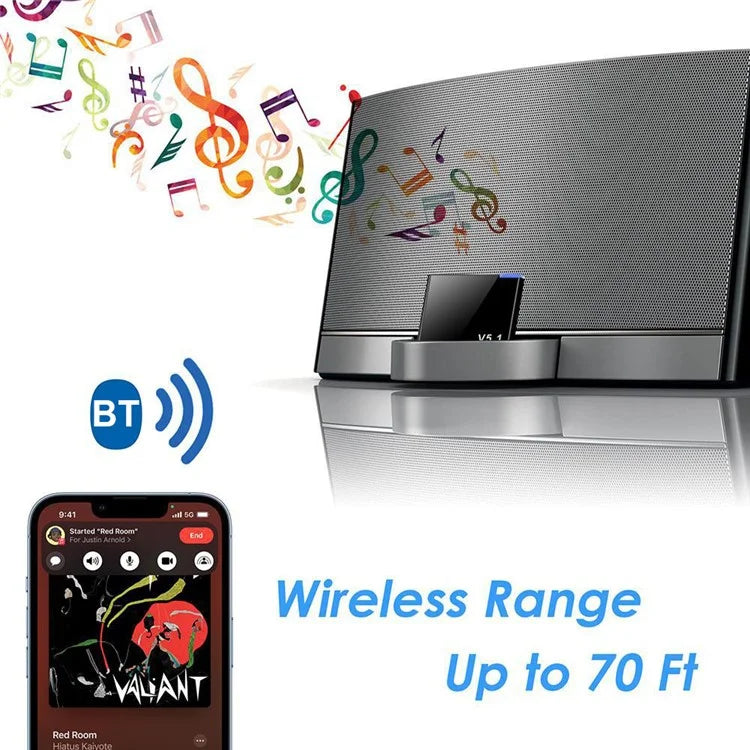 30-pin Bluetooth 5.1 Audio Receiver Speaker Mini Wireless Adapter 30-pin Jack Analog for iPhone iPad PC
