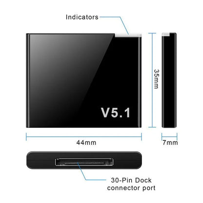 30-pin Bluetooth 5.1 Audio Receiver Speaker Mini Wireless Adapter 30-pin Jack Analog for iPhone iPad PC