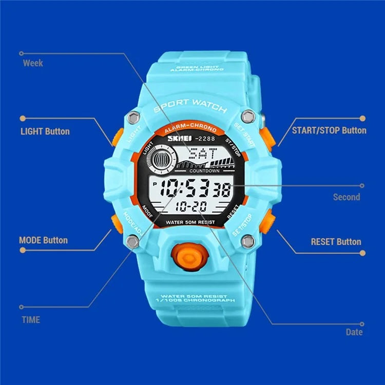 SKMEI 2288 Teenager Luminous Digital Watch Outdoor Sports Electronic Wrist Watch