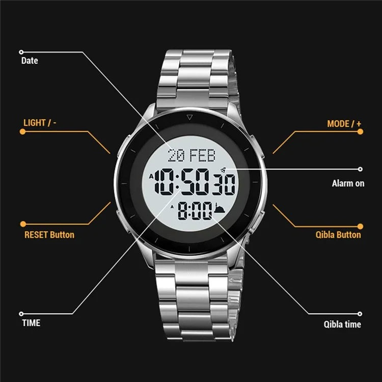 SKMEI 2300 Qibla Direction Indicator Digital Watch Luminous Bookmark Function Electronic Watch