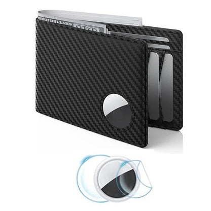 Men's Wallet for AirTag with Protective Film RFID Blocking Genuine Cow Leather 11 Card Holders