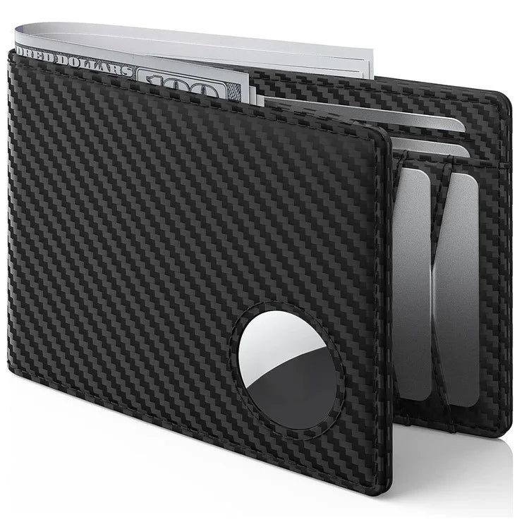 Men's Wallet for AirTag with Protective Film RFID Blocking Genuine Cow Leather 11 Card Holders