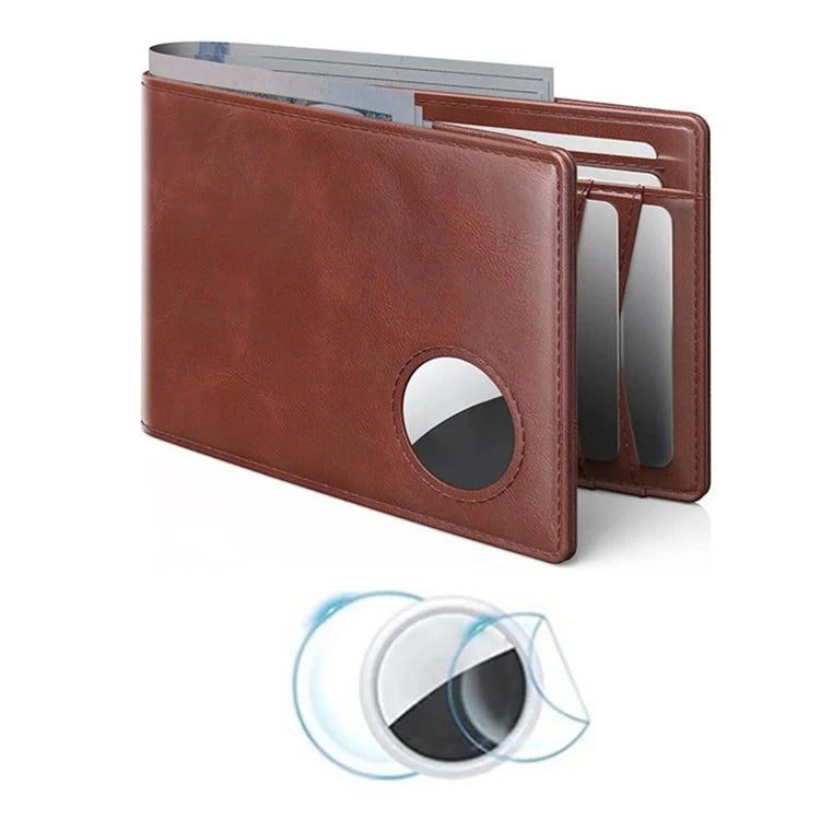 Men's Wallet for AirTag with Protective Film RFID Blocking Genuine Cow Leather 11 Card Holders