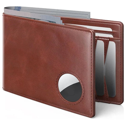 Men's Wallet for AirTag with Protective Film RFID Blocking Genuine Cow Leather 11 Card Holders