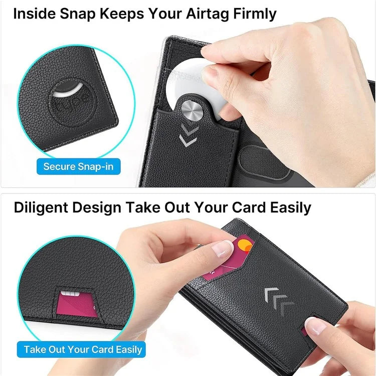 Men's Wallet for AirTag with Protective Film RFID Blocking Genuine Cow Leather 11 Card Holders