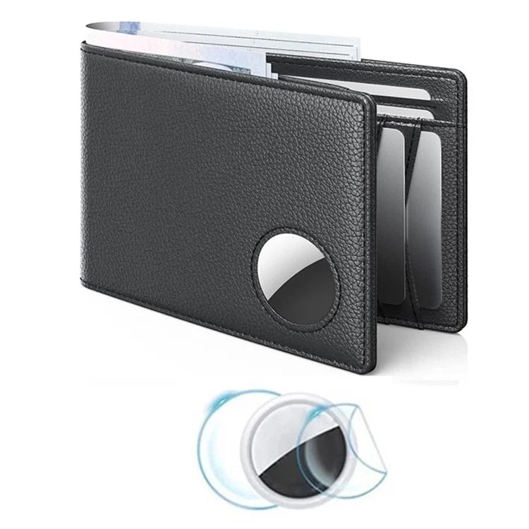 Men's Wallet for AirTag with Protective Film RFID Blocking Genuine Cow Leather 11 Card Holders