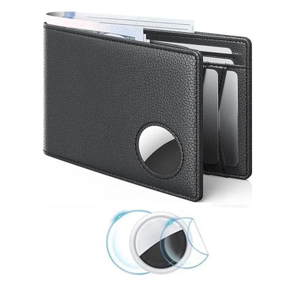 Men's Wallet for AirTag with Protective Film RFID Blocking Genuine Cow Leather 11 Card Holders
