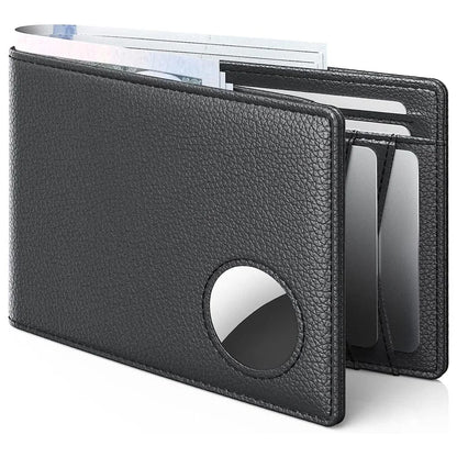 Men's Wallet for AirTag with Protective Film RFID Blocking Genuine Cow Leather 11 Card Holders