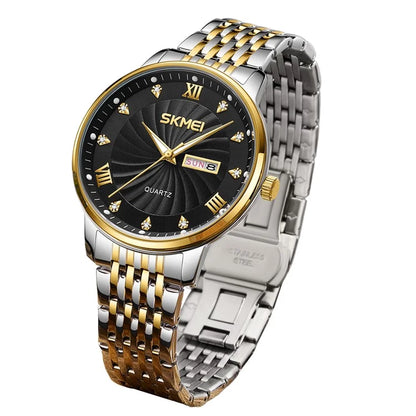 SKMEI 7071 Business Fashion Men Calendar Quartz Watch Metal Strap Wrist Watch