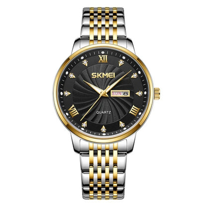 SKMEI 7071 Business Fashion Men Calendar Quartz Watch Metal Strap Wrist Watch