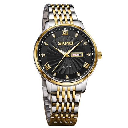 SKMEI 7071 Business Fashion Men Calendar Quartz Watch Metal Strap Wrist Watch