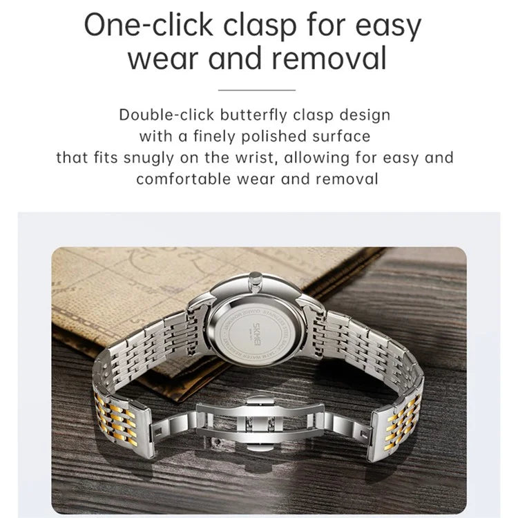 SKMEI 7071 Business Fashion Men Calendar Quartz Watch Metal Strap Wrist Watch