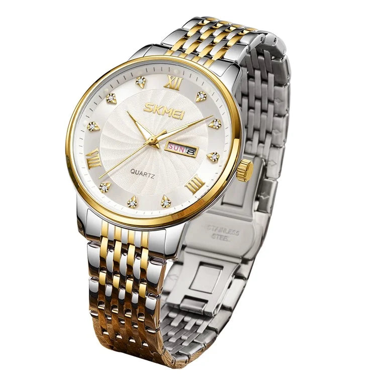 SKMEI 7071 Business Fashion Men Calendar Quartz Watch Metal Strap Wrist Watch