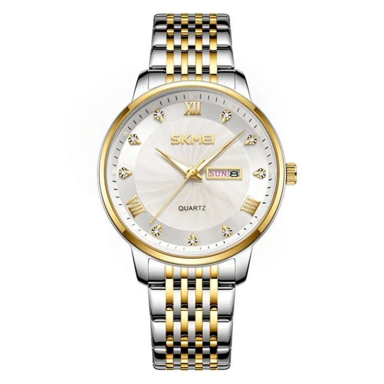 SKMEI 7071 Business Fashion Men Calendar Quartz Watch Metal Strap Wrist Watch