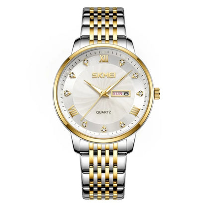 SKMEI 7071 Business Fashion Men Calendar Quartz Watch Metal Strap Wrist Watch