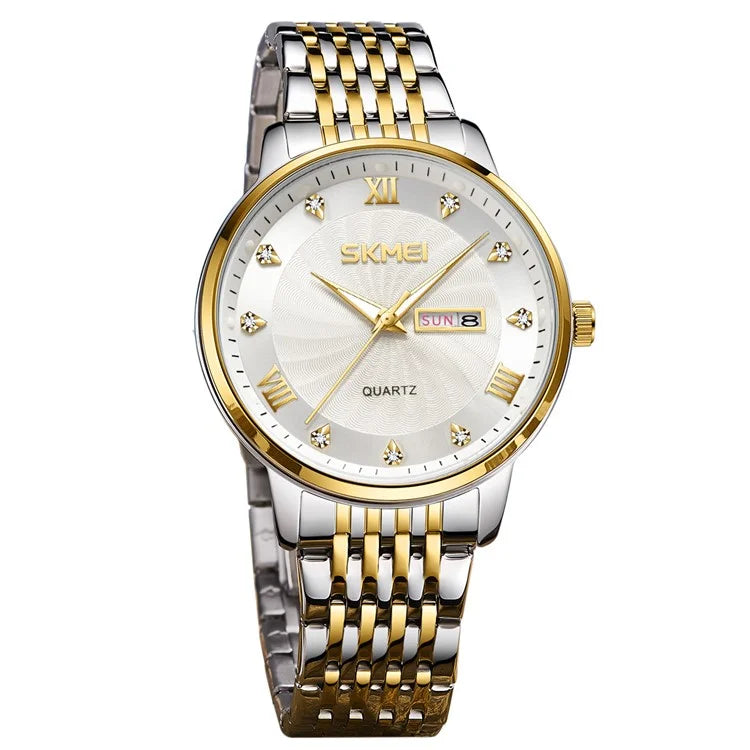 SKMEI 7071 Business Fashion Men Calendar Quartz Watch Metal Strap Wrist Watch