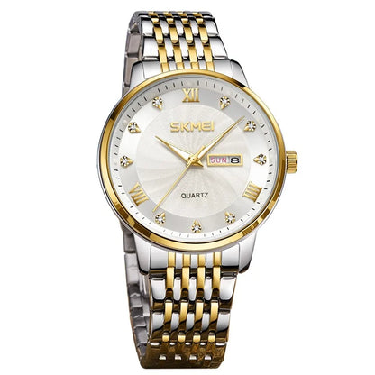 SKMEI 7071 Business Fashion Men Calendar Quartz Watch Metal Strap Wrist Watch