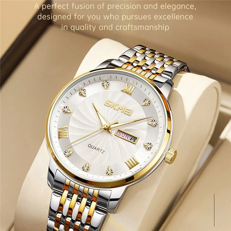 SKMEI 7071 Business Fashion Men Calendar Quartz Watch Metal Strap Wrist Watch