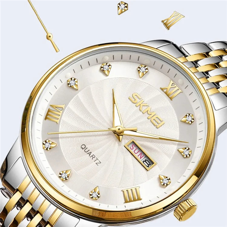 SKMEI 7071 Business Fashion Men Calendar Quartz Watch Metal Strap Wrist Watch