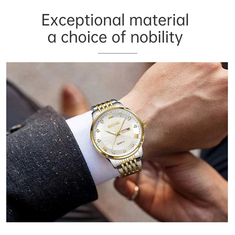 SKMEI 7071 Business Fashion Men Calendar Quartz Watch Metal Strap Wrist Watch