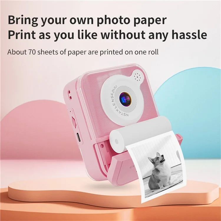 P7 2.4 Inch High Definition Kids Instant Print Camera with Hanging Rope 2 Rolls Of  Printing Paper for Boys Girls