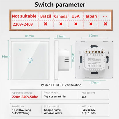 DS-101JL-1 1 Gang WiFi + Bluetooth Dual Mode APP Voice Control Smart Touch Wall Switch