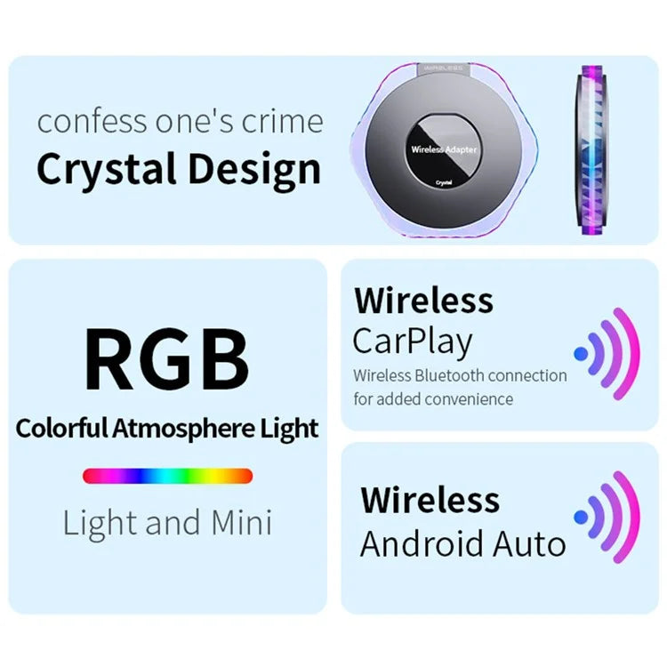 Z1 Crystal Wired to Wireless Carplay+Android Auto Dongle Vehicle Carplay Adapter