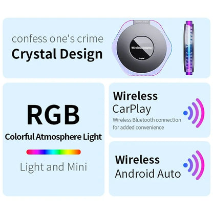 Z1 Crystal Wired to Wireless Carplay+Android Auto Dongle Vehicle Carplay Adapter