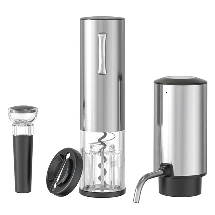 KLT SGS-KD-8(C3) 4-in-1 Rechargeable Stainless Steel Bottle Opener Electric Wine Dispenser Vacuum Stopper Foil Cutter Kit (BPA Free, No FDA)