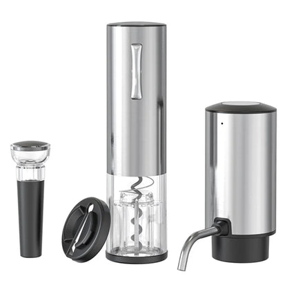 KLT SGS-KD-8(C3) 4-in-1 Rechargeable Stainless Steel Bottle Opener Electric Wine Dispenser Vacuum Stopper Foil Cutter Kit (BPA Free, No FDA)
