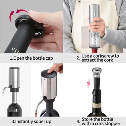 KLT SGS-KD-8(C3) 4-in-1 Rechargeable Stainless Steel Bottle Opener Electric Wine Dispenser Vacuum Stopper Foil Cutter Kit (BPA Free, No FDA)