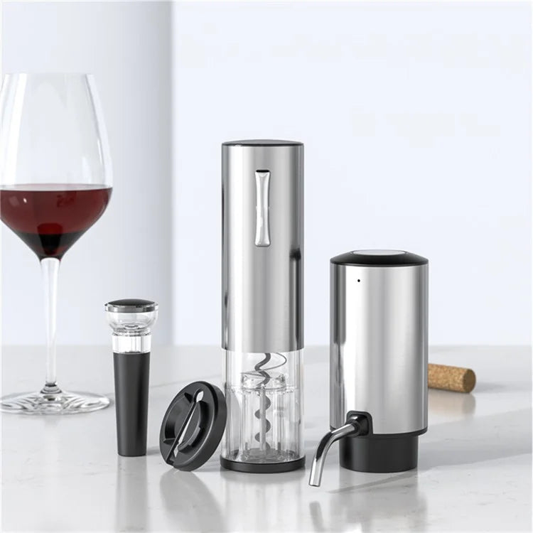 KLT SGS-KD-8(C3) 4-in-1 Rechargeable Stainless Steel Bottle Opener Electric Wine Dispenser Vacuum Stopper Foil Cutter Kit (BPA Free, No FDA)