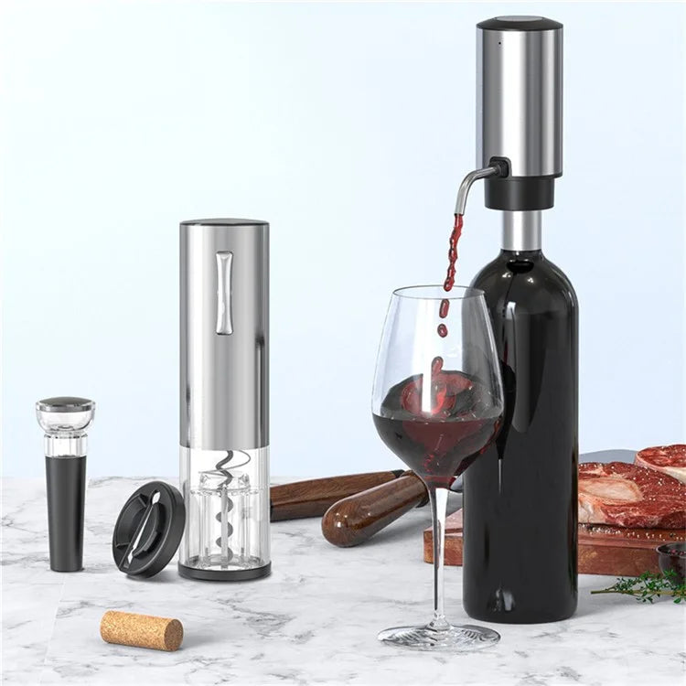KLT SGS-KD-8(C3) 4-in-1 Rechargeable Stainless Steel Bottle Opener Electric Wine Dispenser Vacuum Stopper Foil Cutter Kit (BPA Free, No FDA)