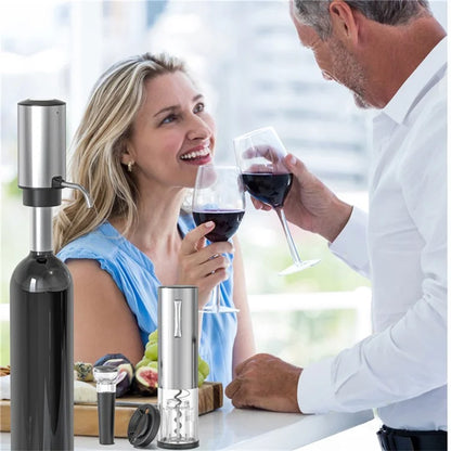 KLT SGS-KD-8(C3) 4-in-1 Rechargeable Stainless Steel Bottle Opener Electric Wine Dispenser Vacuum Stopper Foil Cutter Kit (BPA Free, No FDA)