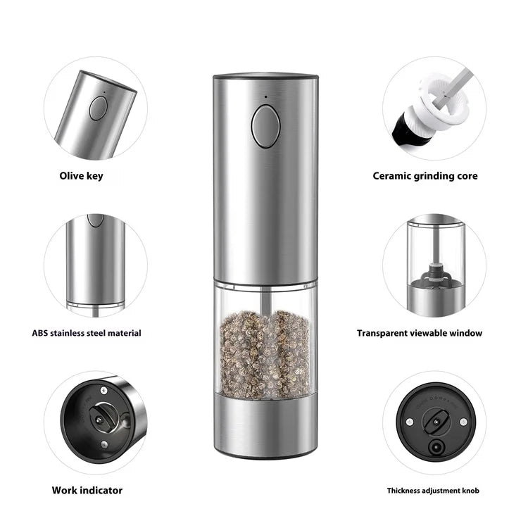 KLT KYMQ-32C-H52 2Pcs Electric Pepper Grinder Stainless Steel Salt Pepper Grinding Tool (BPA Free, No FDA Certified)