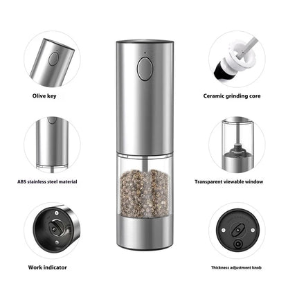 KLT KYMQ-32C-H52 2Pcs Electric Pepper Grinder Stainless Steel Salt Pepper Grinding Tool (BPA Free, No FDA Certified)