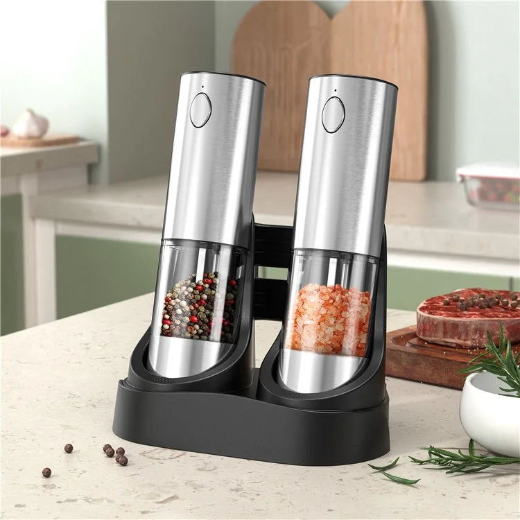 KLT KYMQ-32C-H52 2Pcs Electric Pepper Grinder Stainless Steel Salt Pepper Grinding Tool (BPA Free, No FDA Certified)