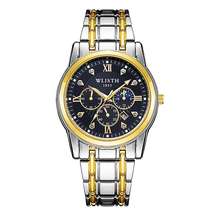 WLISTH 6177 Fashion Steel Strap Men Quartz Watch Luminous Calendar Wrist Watch